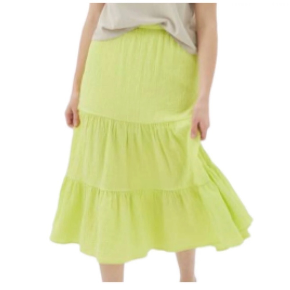 Urban Outfitters Lime Green High Waisted Tiered Ruffle Odessa Midi Skirt‎ Size S
